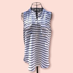 Nautical stripe sleeveless tank tunic button front blouse size large